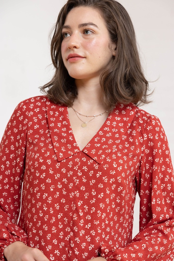 red Cosmo blouse details